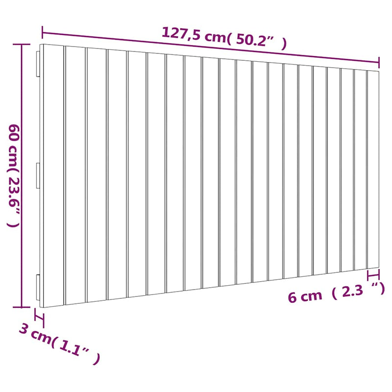 Tăblie de pat pentru perete, gri, 127,5x3x60 cm, lemn masiv pin
