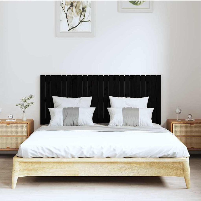 Tăblie de pat pentru perete, negru, 147x3x60 cm, lemn masiv pin