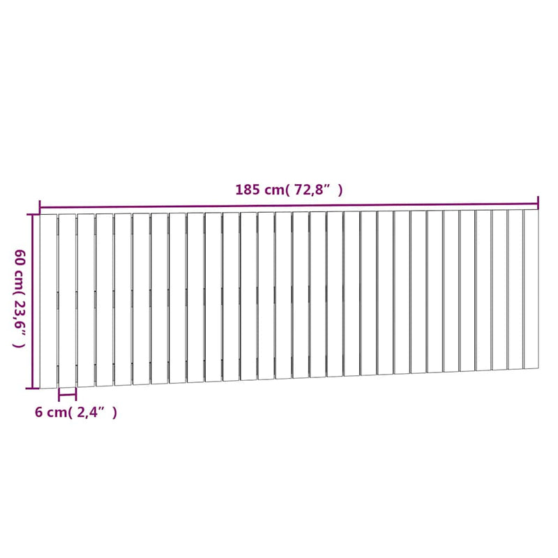 Tăblie de pat pentru perete, gri, 185x3x60 cm, lemn masiv pin