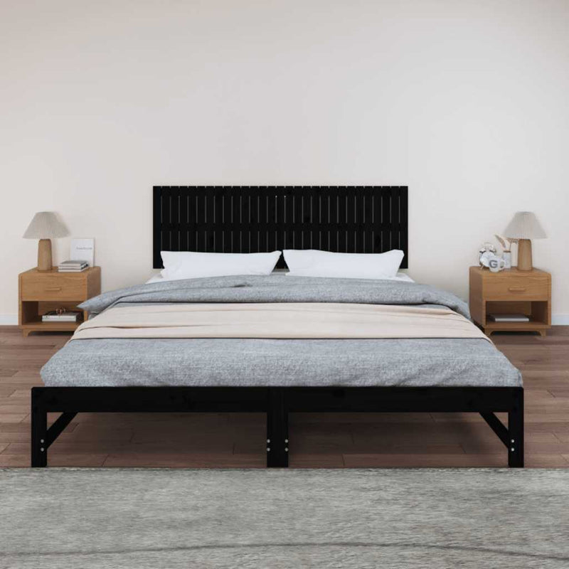 Tăblie de pat pentru perete, negru, 185x3x60 cm, lemn masiv pin