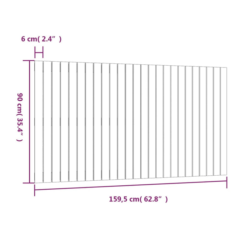 Tăblie de pat pentru perete, alb, 159,5x3x90 cm, lemn masiv pin