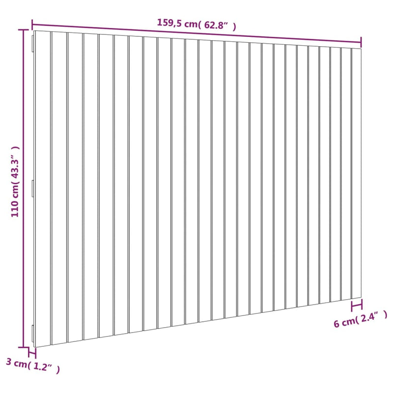 Tăblie de pat pentru perete, gri, 159,5x3x110 cm lemn masiv pin