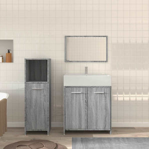 Set mobilier de baie, 3 piese, gri sonoma, lemn prelucrat