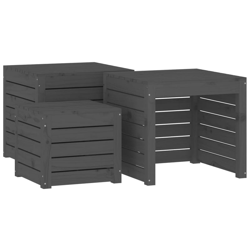 Set cutie de grădină, 3 piese, gri, lemn masiv de pin