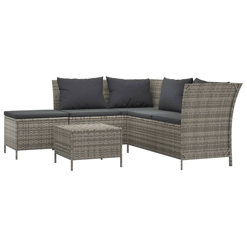 Set mobilier de grădină cu perne, 4 piese, gri, poliratan