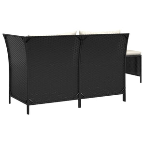 Set mobilier de grădină cu perne, 3 piese, negru, poliratan