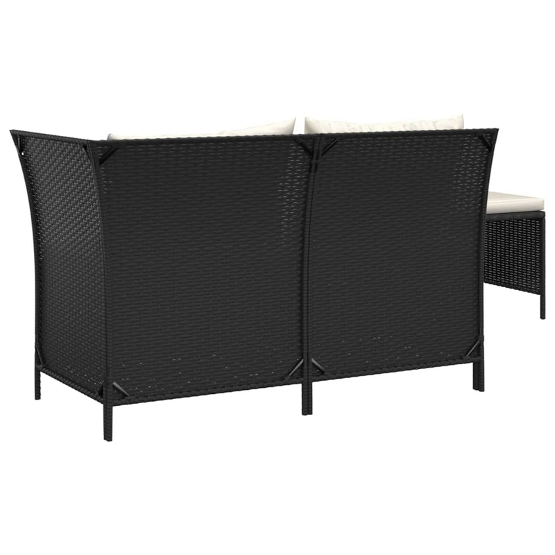 Set mobilier de grădină cu perne, 3 piese, negru, poliratan