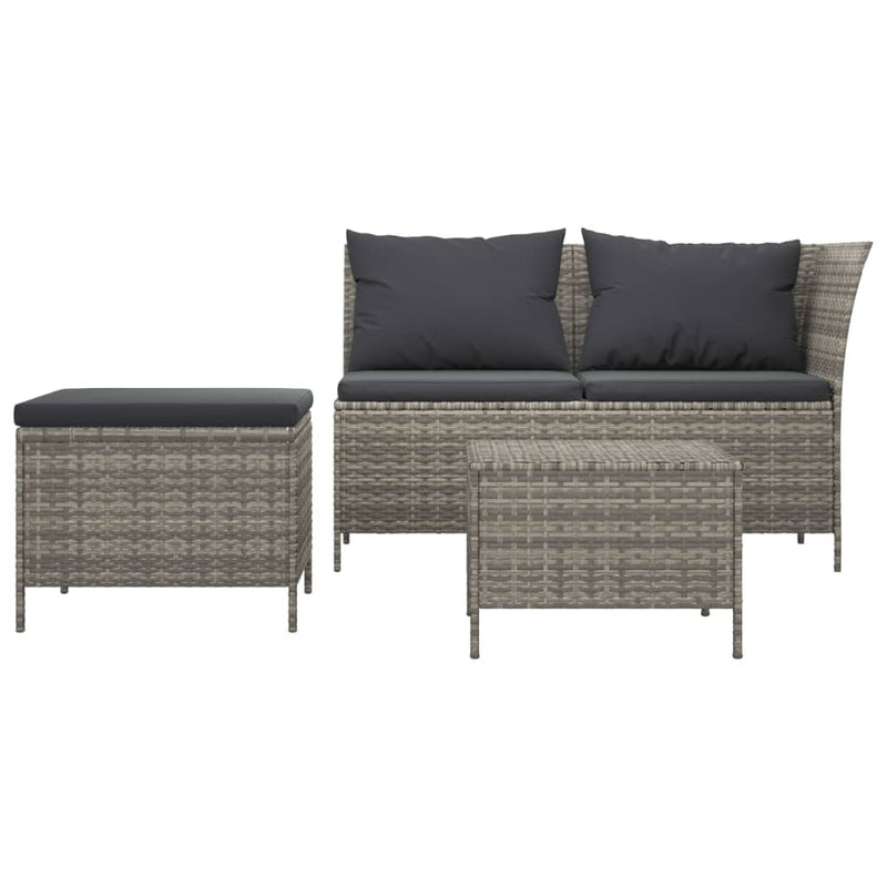 Set mobilier de grădină cu perne, 3 piese, gri, poliratan