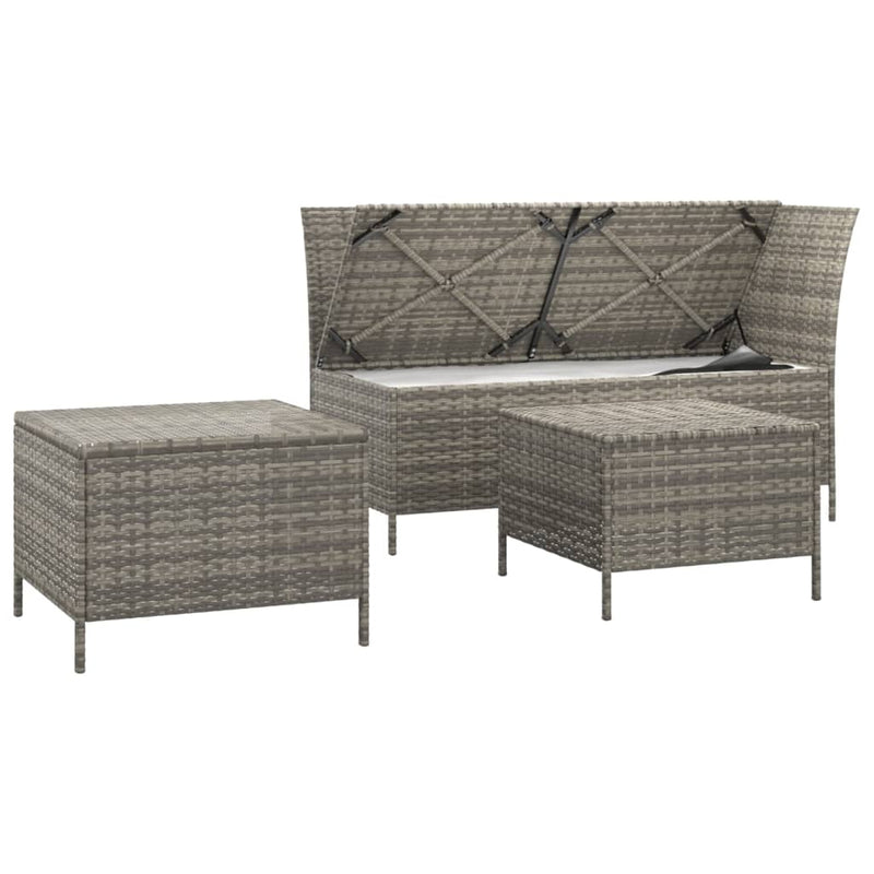 Set mobilier de grădină cu perne, 3 piese, gri, poliratan