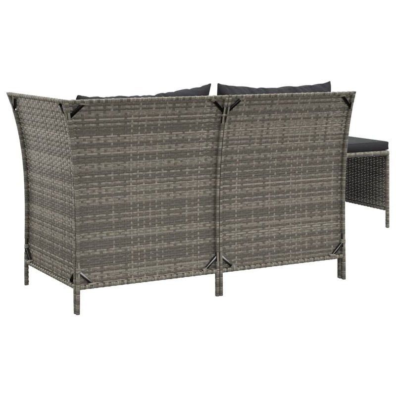 Set mobilier de grădină cu perne, 3 piese, gri, poliratan