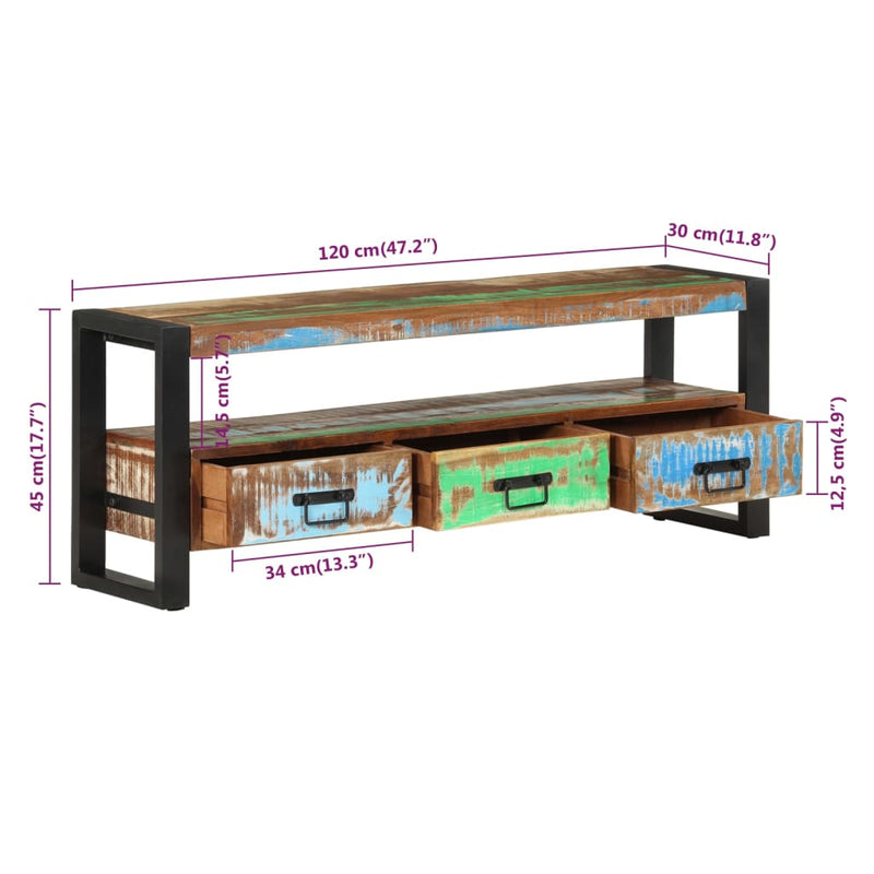 Comodă TV, 120x30x45 cm, lemn masiv reciclat