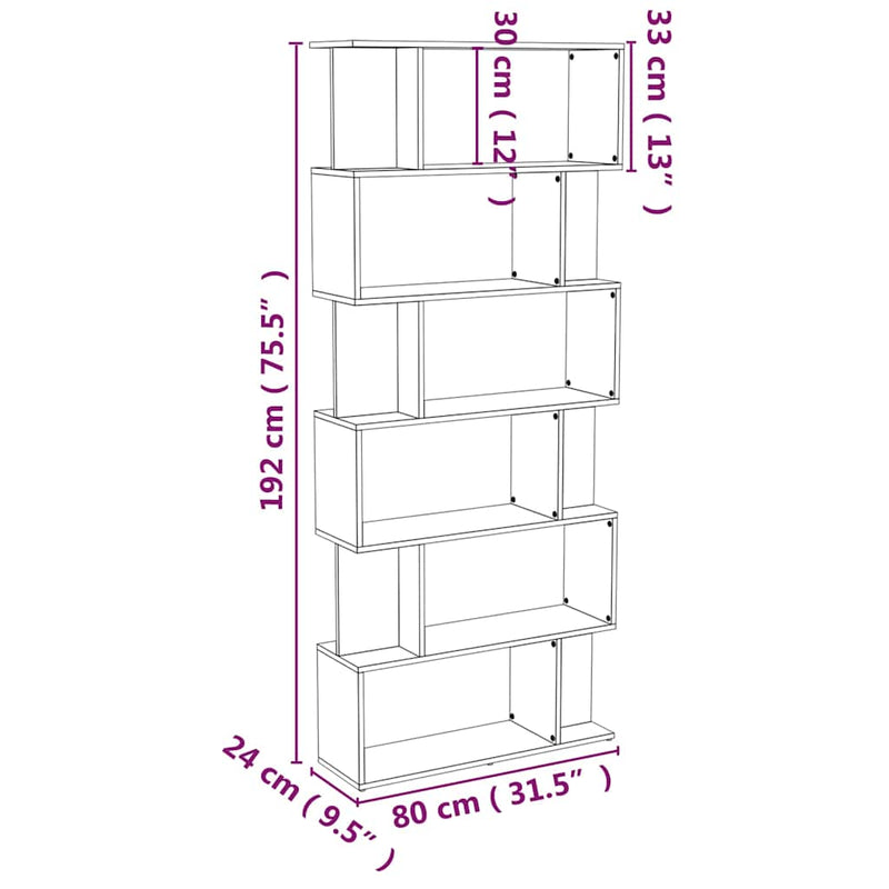 Bibliotecă/Separator, gri sonoma, 80x24x192 cm, lemn prelucrat