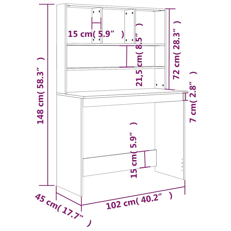 Birou cu rafturi, gri beton, 102x45x148 cm, lemn compozit