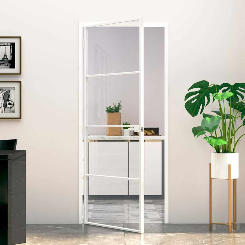 Ușă de interior alb 83x201,5 cm sticlă securiz. / aluminiu slim