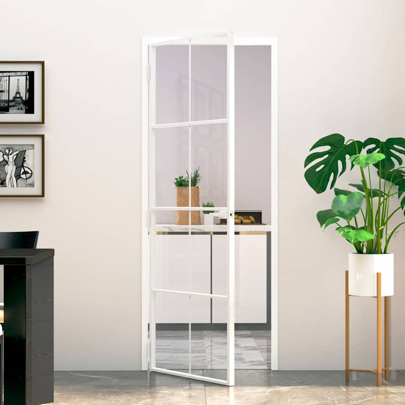 Ușă de interior alb 76x201,5 cm sticlă securiz. / aluminiu slim