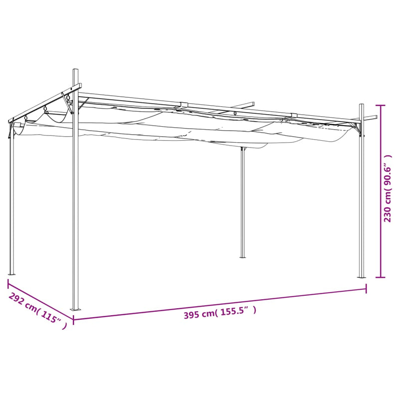 Pergola cu acoperiș retractabil, crem, 395x292x230 cm