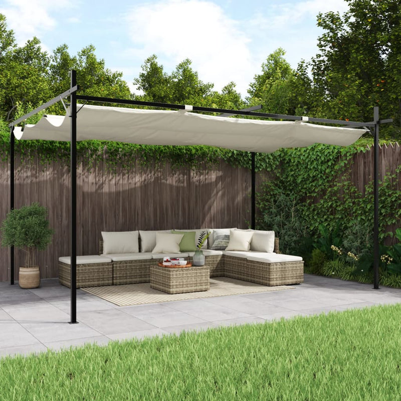 Pergola cu acoperiș retractabil, crem, 395x292x230 cm