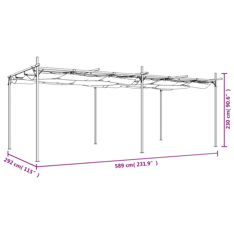Pergola cu acoperiș retractabil, crem, 589x292x230 cm