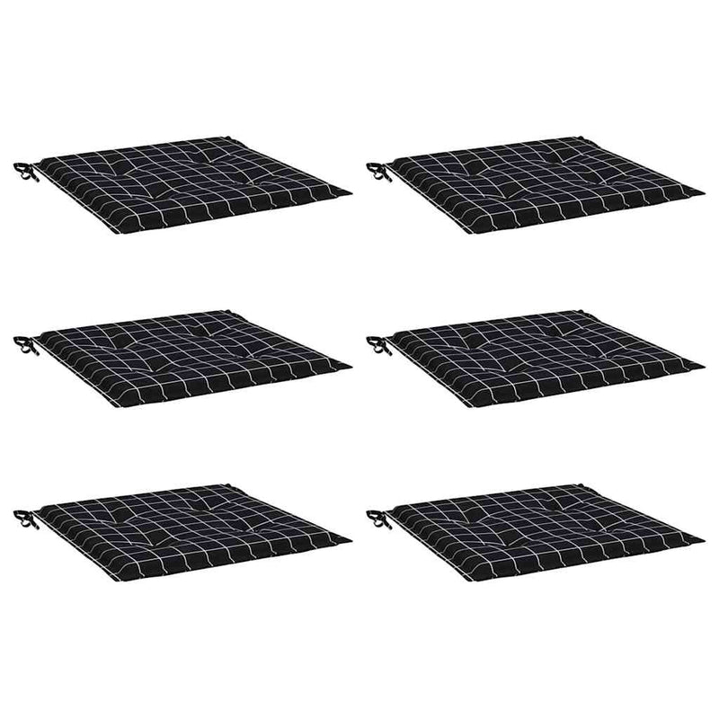 Perne scaun grădină 6 buc negru model carouri 40x40x3 cm textil