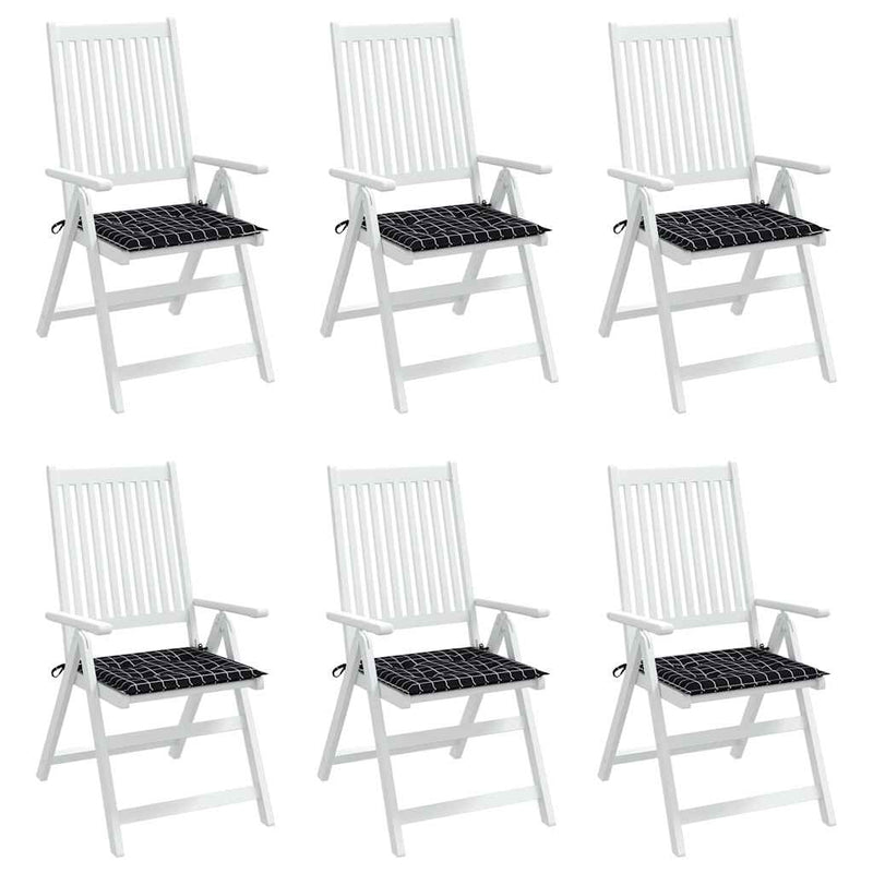 Perne scaun grădină 6 buc negru model carouri 40x40x3 cm textil