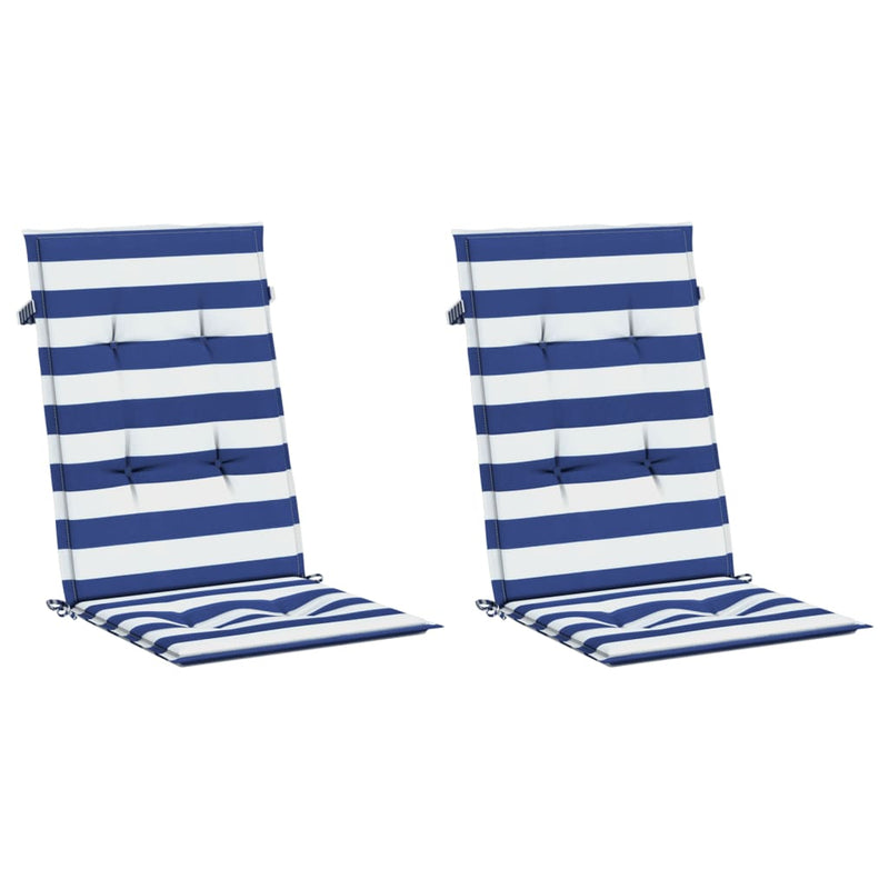 Perne de scaun spătar înalt, 2 buc. dungi albastre&albe, textil