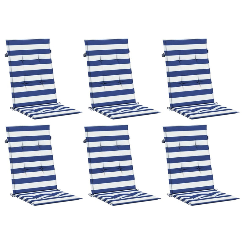 Perne de scaun spătar înalt, 6 buc. dungi albastre&albe, textil