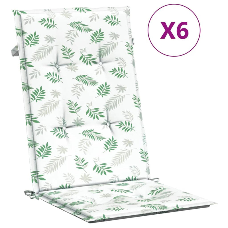 Perne de scaun spătar înalt, 6 buc., model frunze, textil