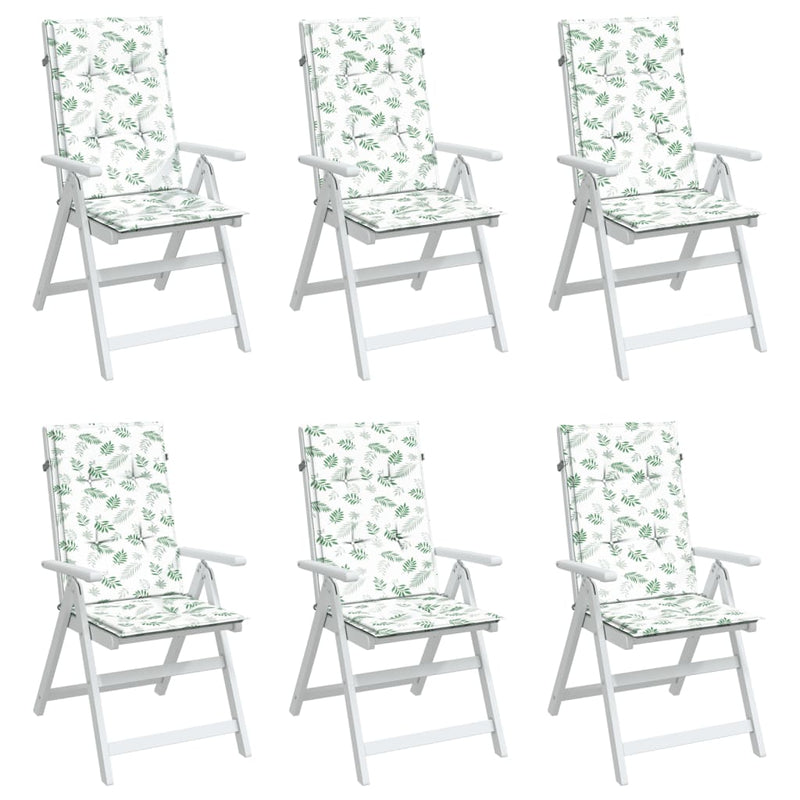 Perne de scaun spătar înalt, 6 buc., model frunze, textil