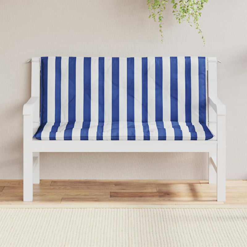 Perne bancă grădină, 2 buc., albastru&alb, 120x50x7 cm, textil