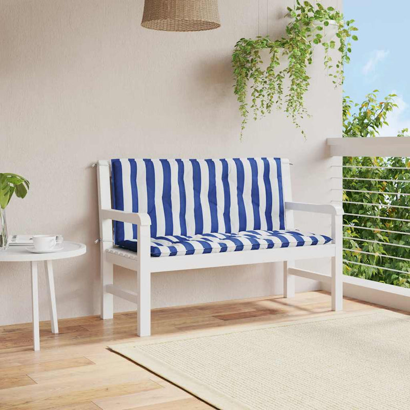 Perne bancă grădină, 2 buc., albastru&alb, 120x50x7 cm, textil