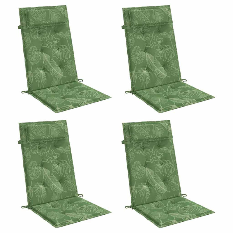 Perne de scaun spătar înalt, 4 buc, model frunze, textil Oxford