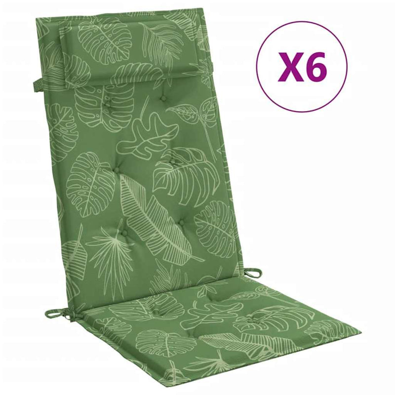 Perne de scaun spătar înalt, 6 buc, model frunze, textil Oxford