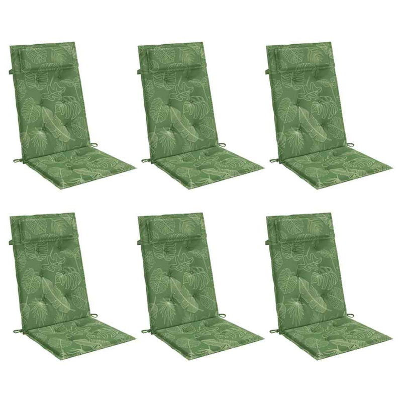Perne de scaun spătar înalt, 6 buc, model frunze, textil Oxford