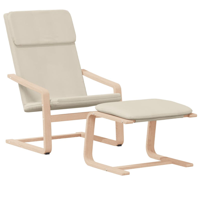 Scaun de relaxare cu taburet, crem, textil