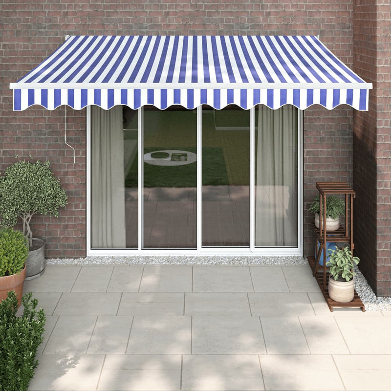 Copertină retractabilă albastru/alb, 3,5x2,5 m, textil/aluminiu
