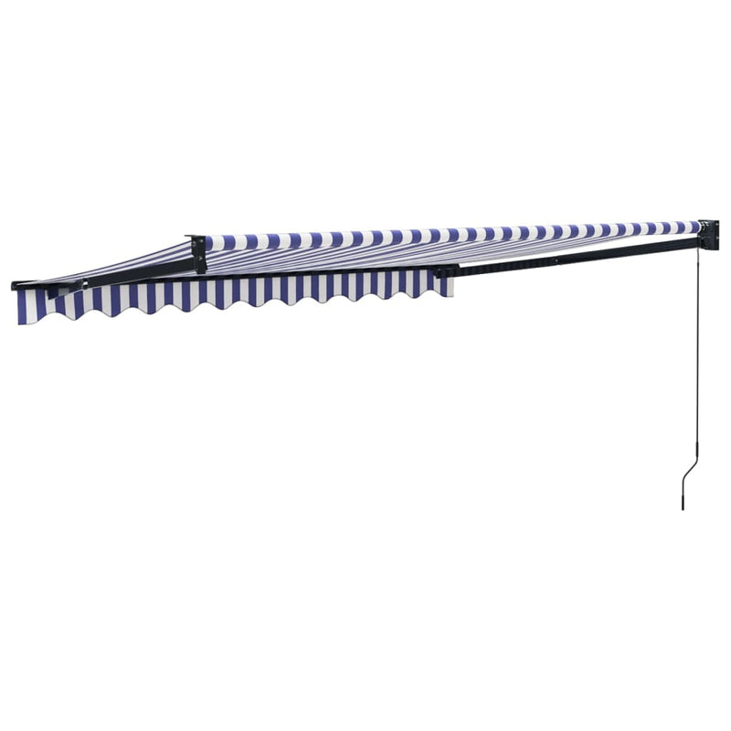 Copertină retractabilă albastru/alb, 3,5x2,5 m, textil/aluminiu