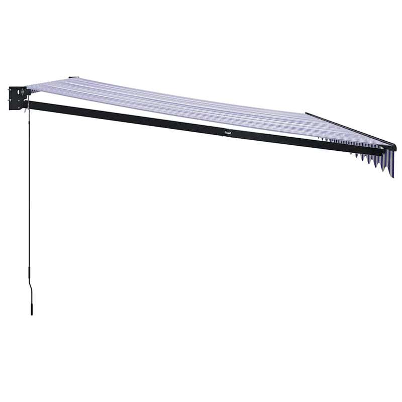 Copertină retractabilă albastru/alb, 4,5x3 m, textil/aluminiu