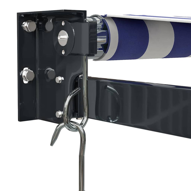 Copertină retractabilă albastru/alb, 4,5x3 m, textil/aluminiu