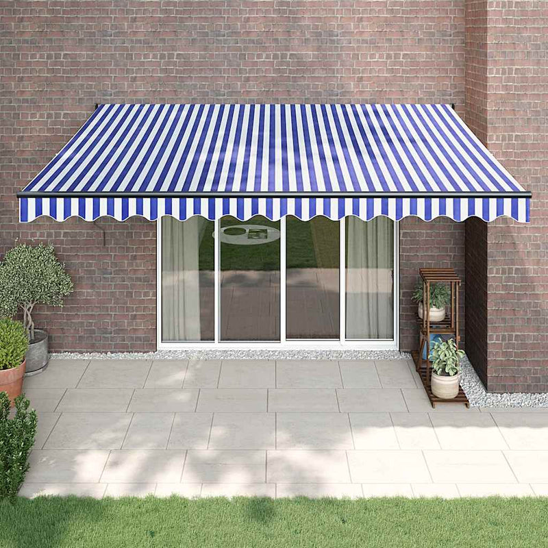 Copertină retractabilă albastru/alb, 4,5x3 m, textil/aluminiu