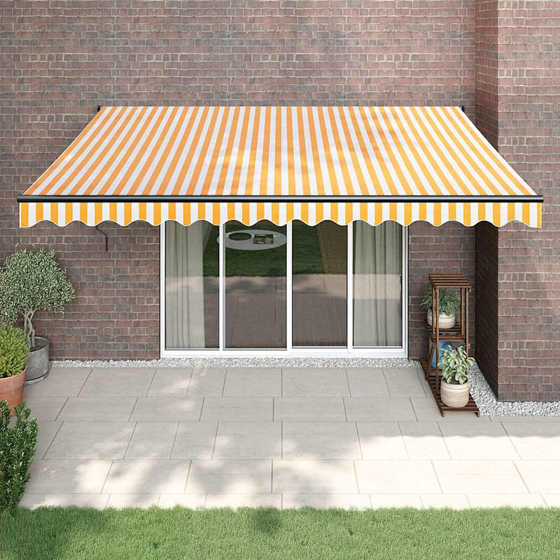 Copertină retractabilă galben și alb, 4x3 m, textil și aluminiu