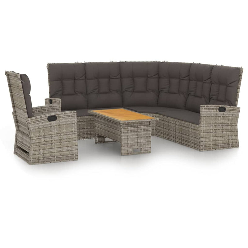 Set mobilier de grădină cu perne, 3 piese, gri, poliratan