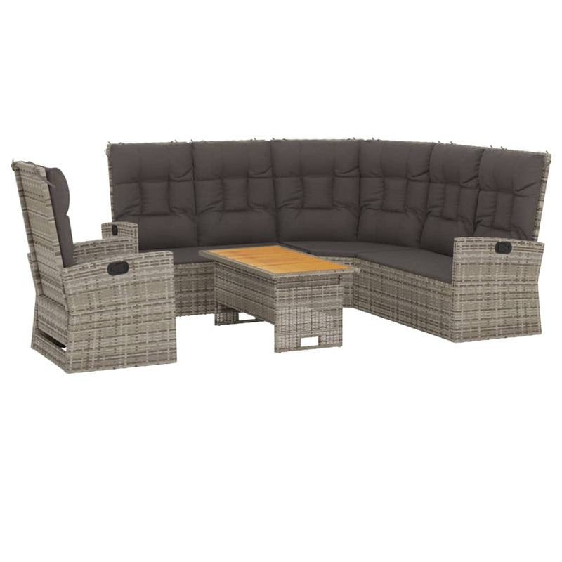 Set mobilier de grădină cu perne, 3 piese, gri, poliratan