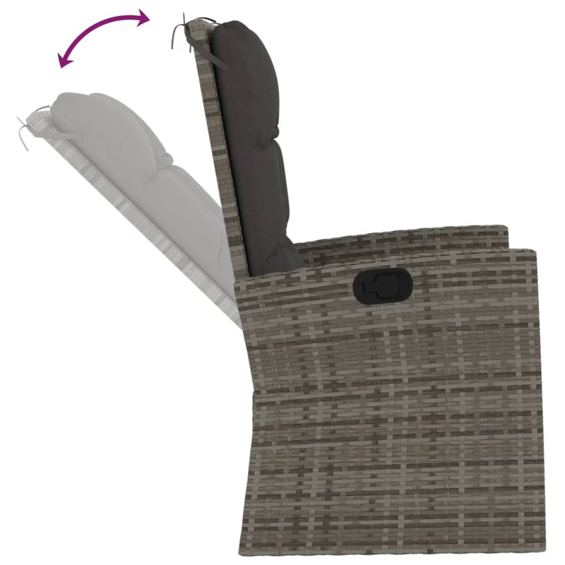 Set mobilier de grădină cu perne, 3 piese, gri, poliratan