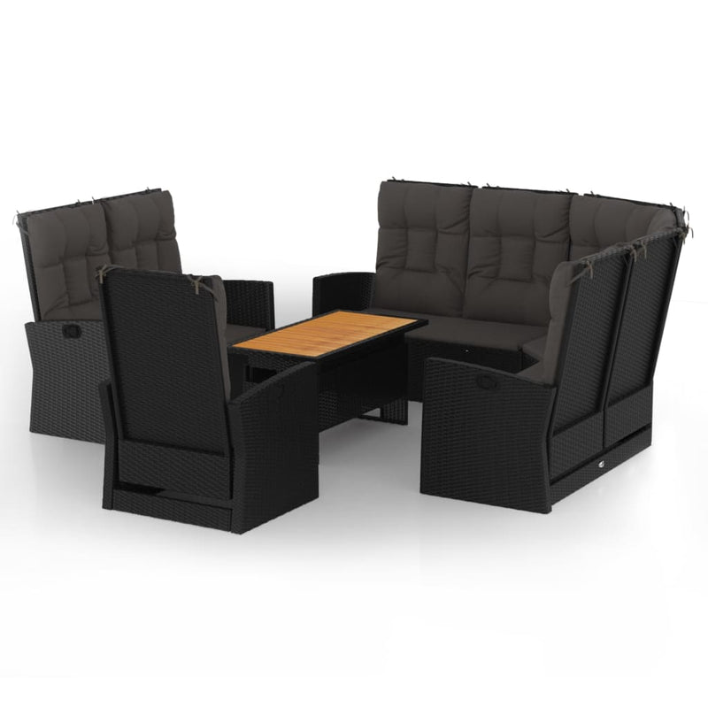 Set mobilier relaxare grădină 4 piese cu perne poliratan negru
