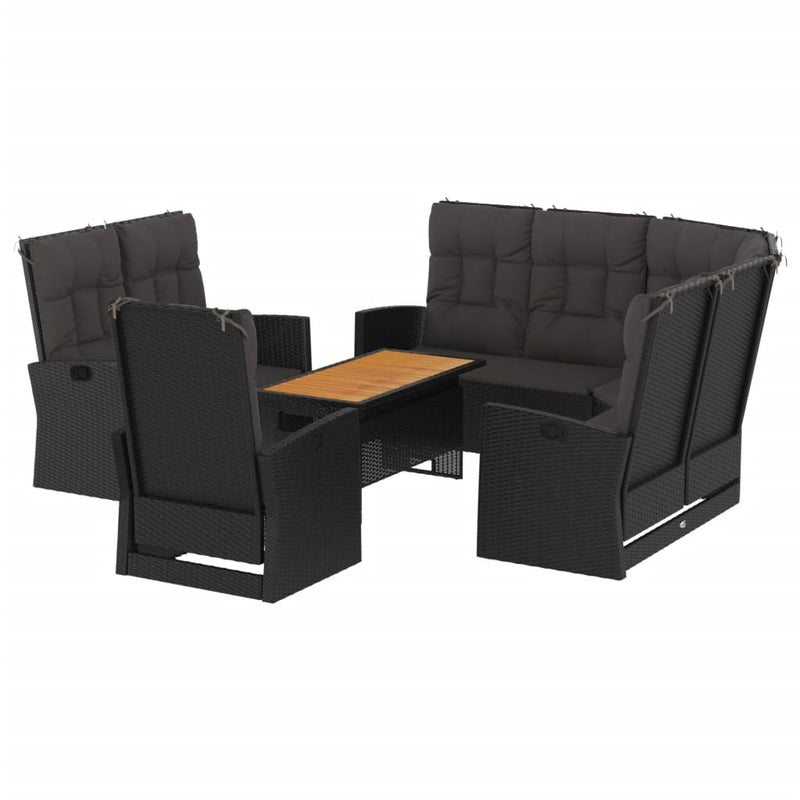 Set mobilier relaxare grădină 4 piese cu perne poliratan negru