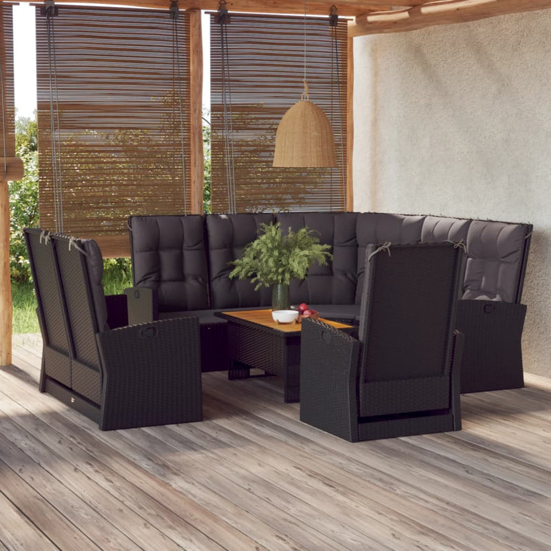 Set mobilier relaxare grădină 4 piese cu perne poliratan negru
