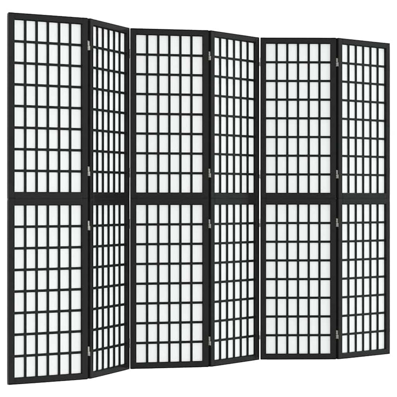 Paravan pliabil cu 6 panouri, stil japonez, negru, 240x170 cm