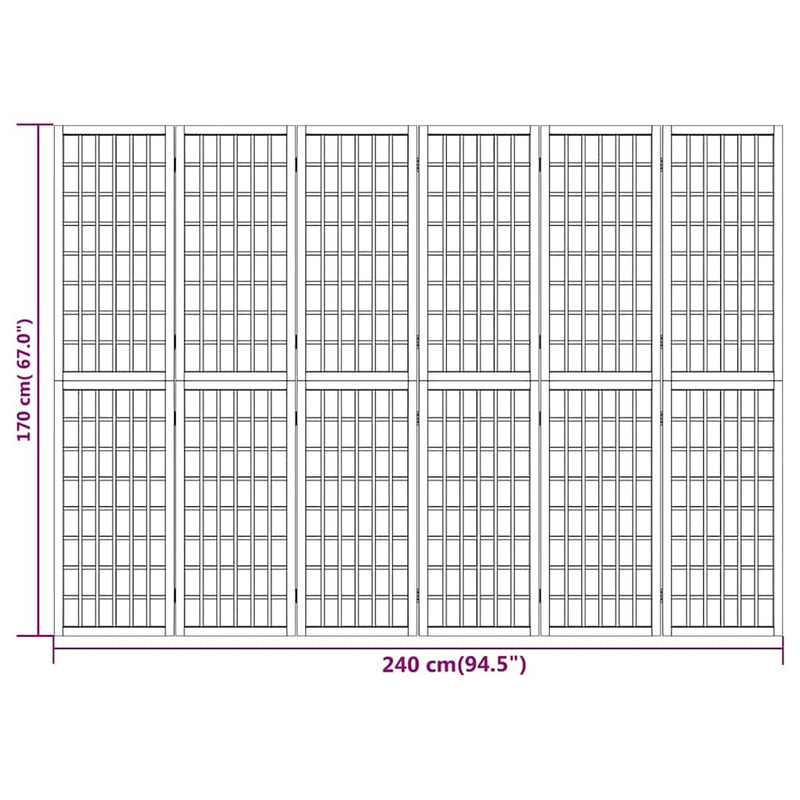 Paravan pliabil cu 6 panouri, stil japonez, negru, 240x170 cm