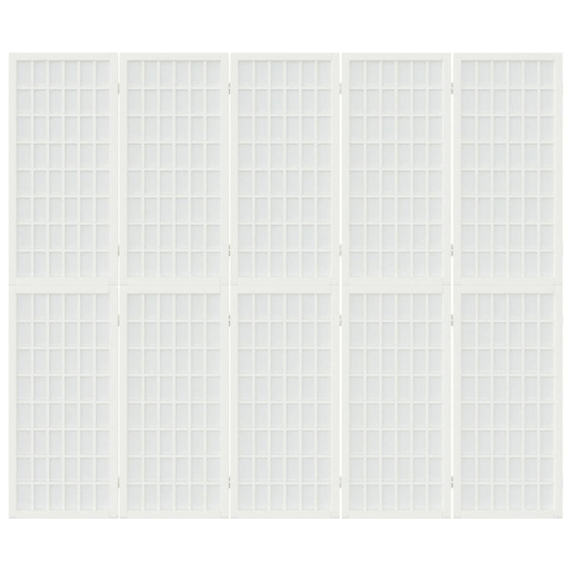 Paravan pliabil cu 5 panouri, stil japonez, alb, 200x170 cm