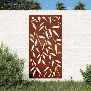Decor de perete 105x55 cm design frunze bambus oțel Corten